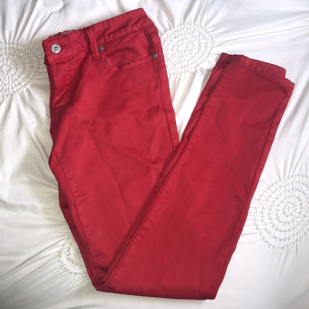 Red skinny jeans